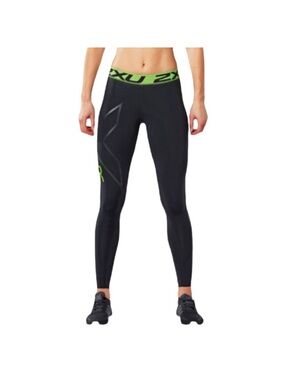 2XU Women’s Black Refresh Recovery Compression Tights with Lime Waistband Size S